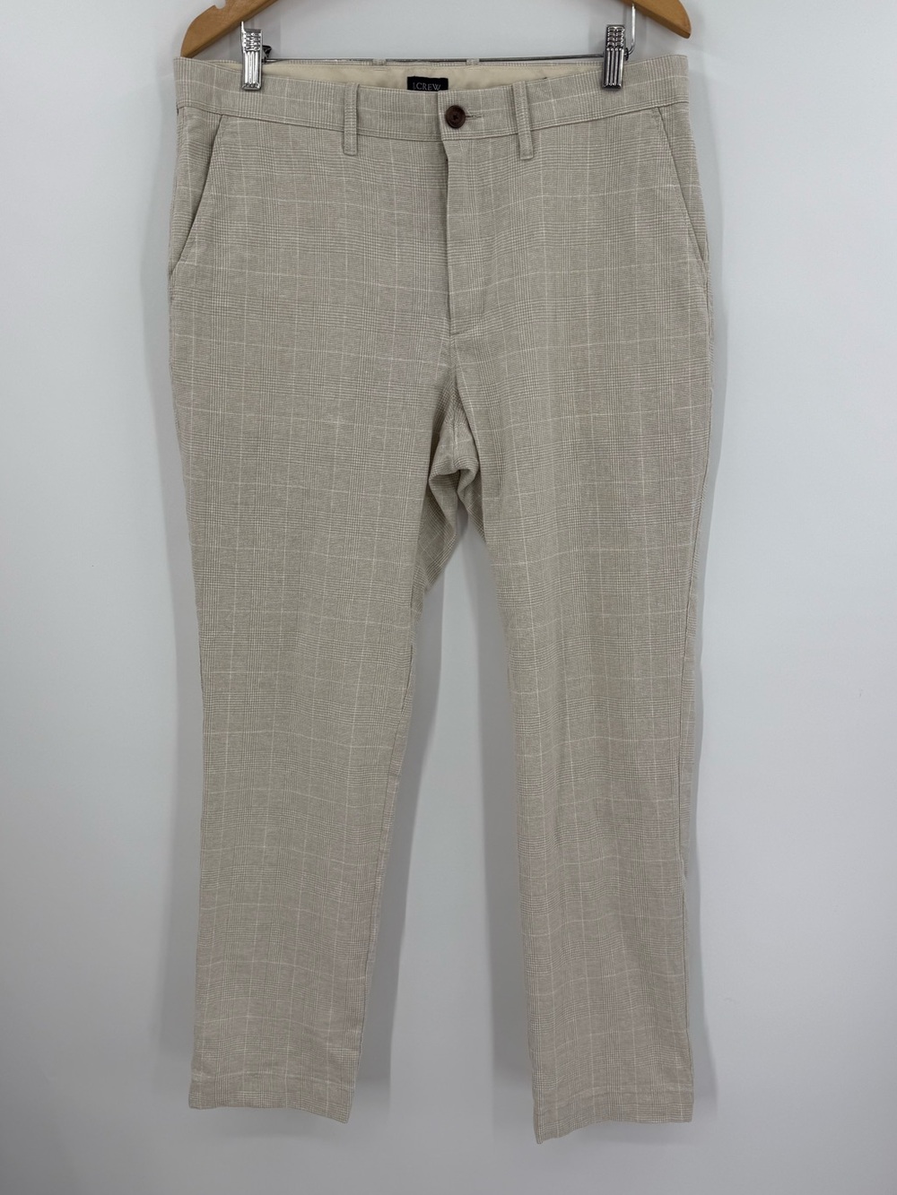 J.Crew Straight Fit Linen Cotton Pant | Natural White Glen Plaid | 34x30